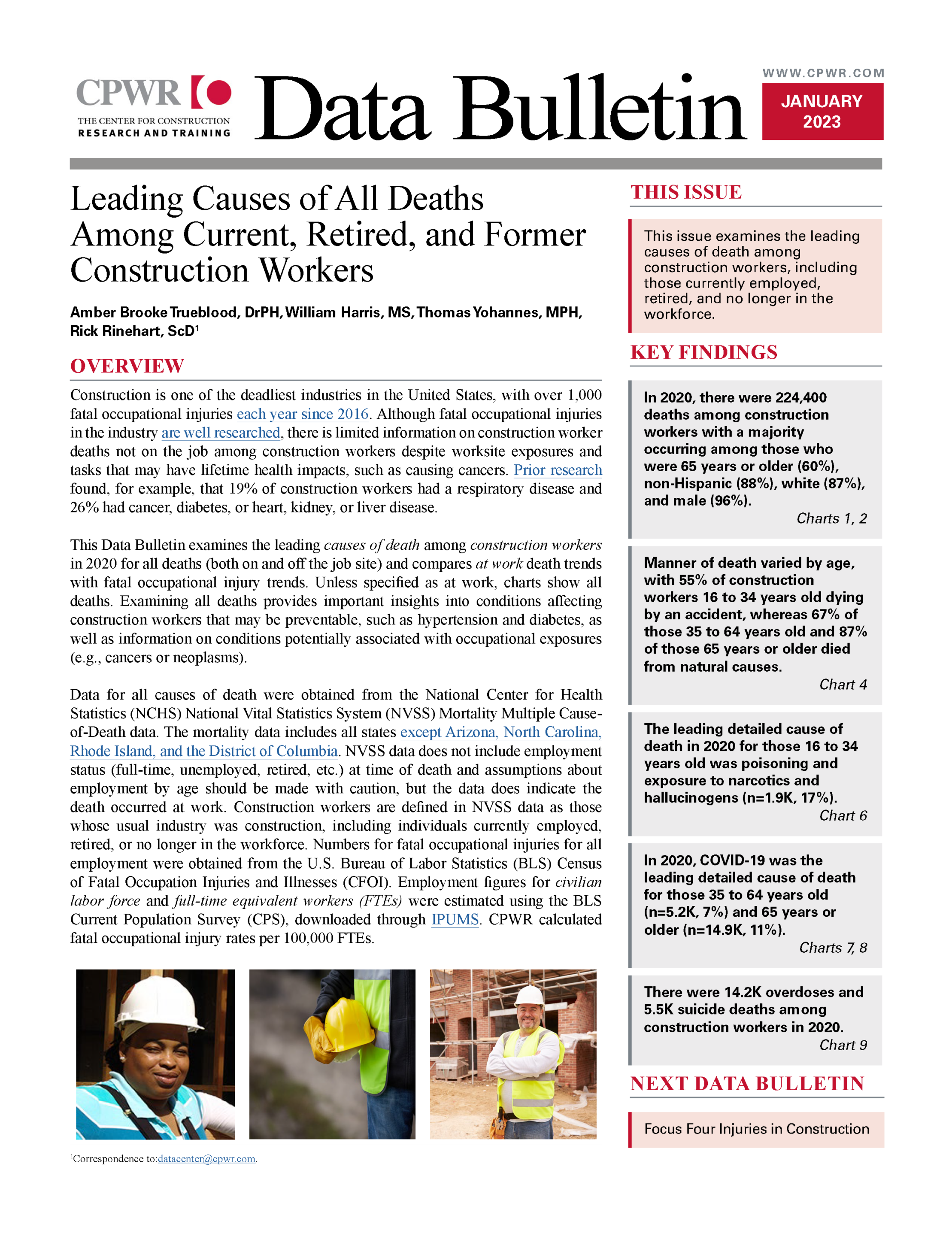 Leading Causes of All Deaths Among Current, Retired, and Former Construction Workers January 2023 Data Bulletin cover page
