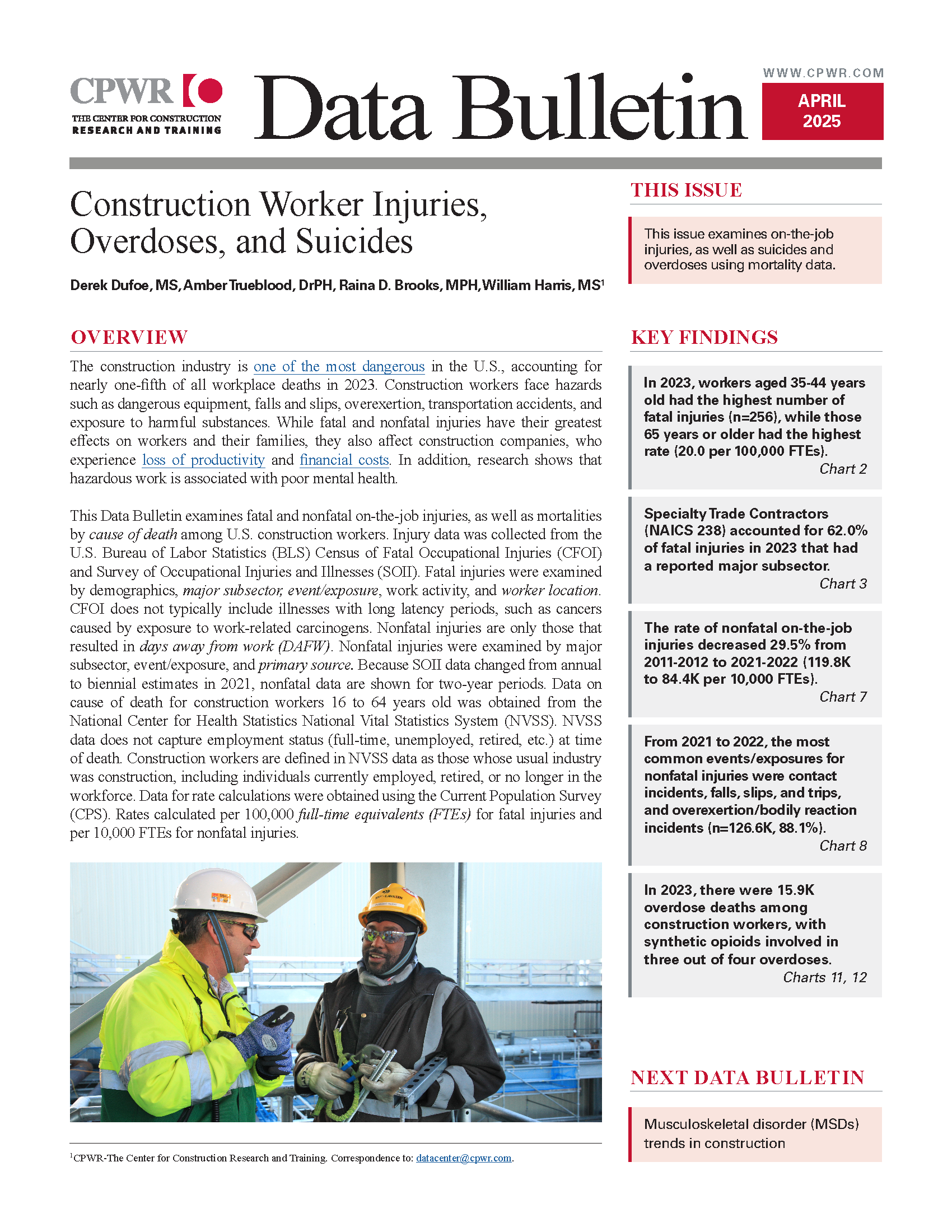 Construction Worker Injuries, Overdoses, and Suicides