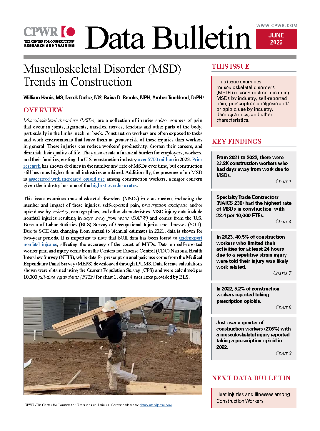 Musculoskeletal Disorder (MSD) Trends in Construction