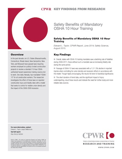 Key Finding on Benefits of OSHA 10 Training