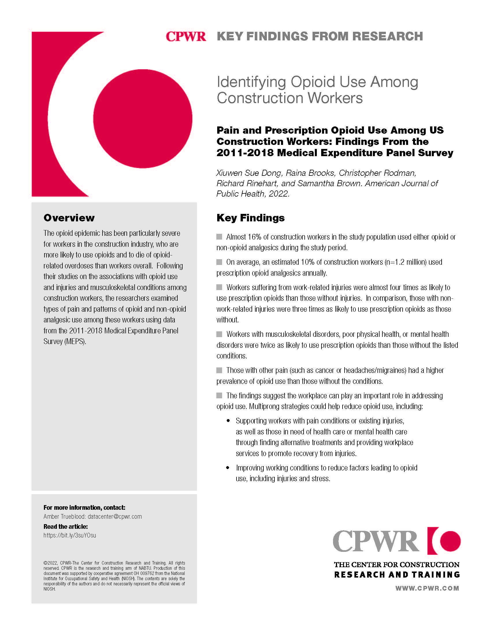 image of Pain and Prescription Opioid Use Among US Construction Workers: Findings From the 2011-2018 Medical Expenditure Panel Survey Key Finding