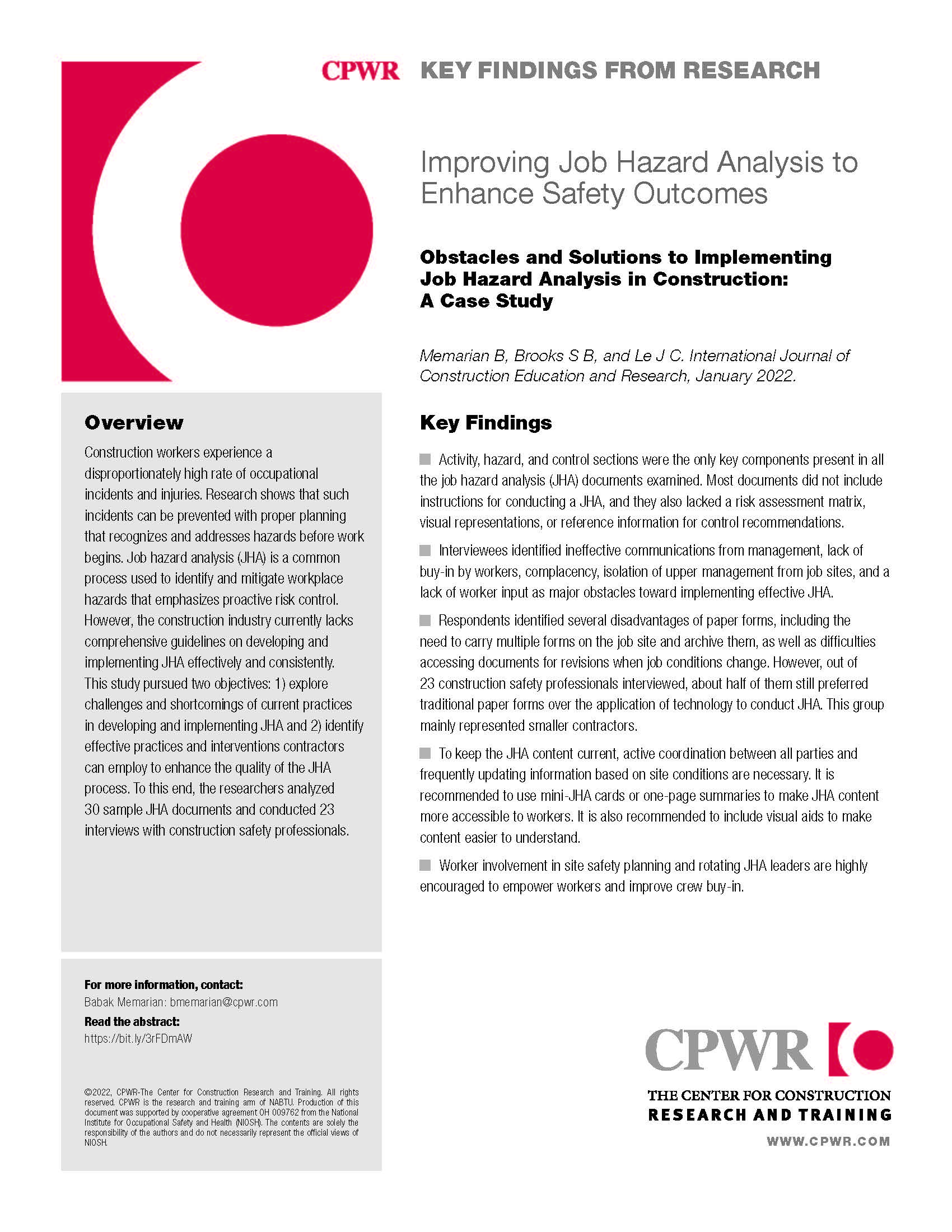 snapshot of Key Finding template with content.