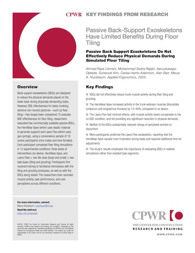 Passive Back Support Exoskeletons Do Not Effectively Reduce Physical D... Key Finding on back-support exoskeletons