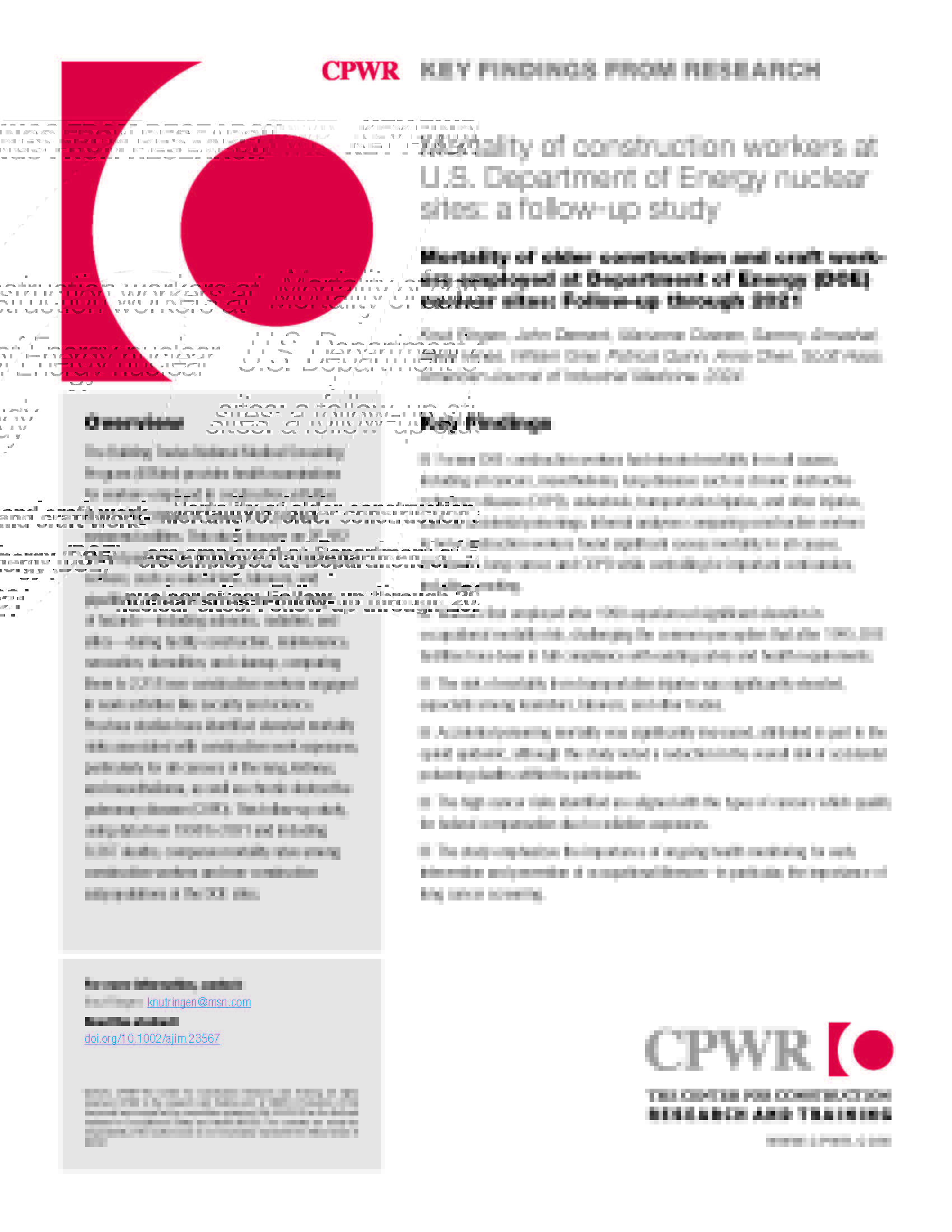 Mortality of older construction and craft workers employed at Departme... Key Finding about mortality of older construction workers in BTMed program