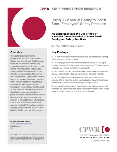 Key Finding for study on virtual reality technology to improve small constractor safety