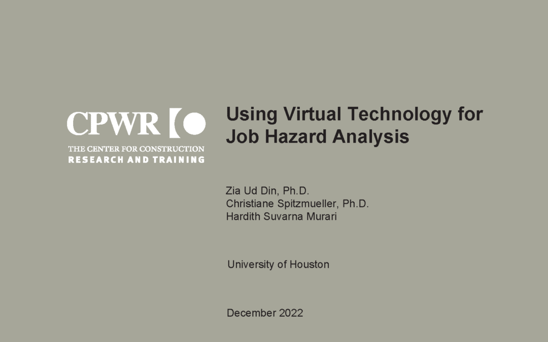 report cover with CPWR logo, report title, author information, publish date, and CPWR physical address