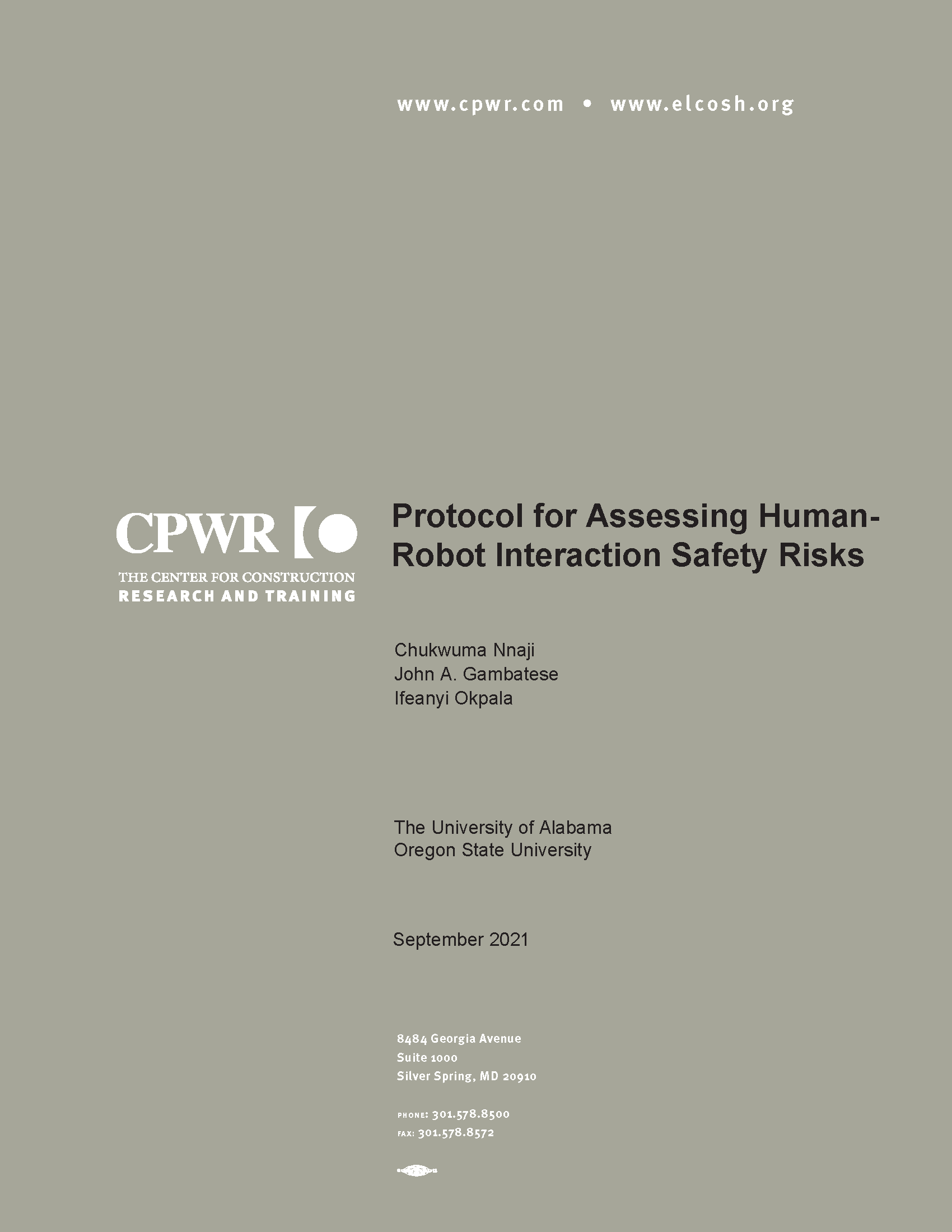 Protocol for Assessing Human- Robot Interaction Safety Risks report cover with author, university, and date.