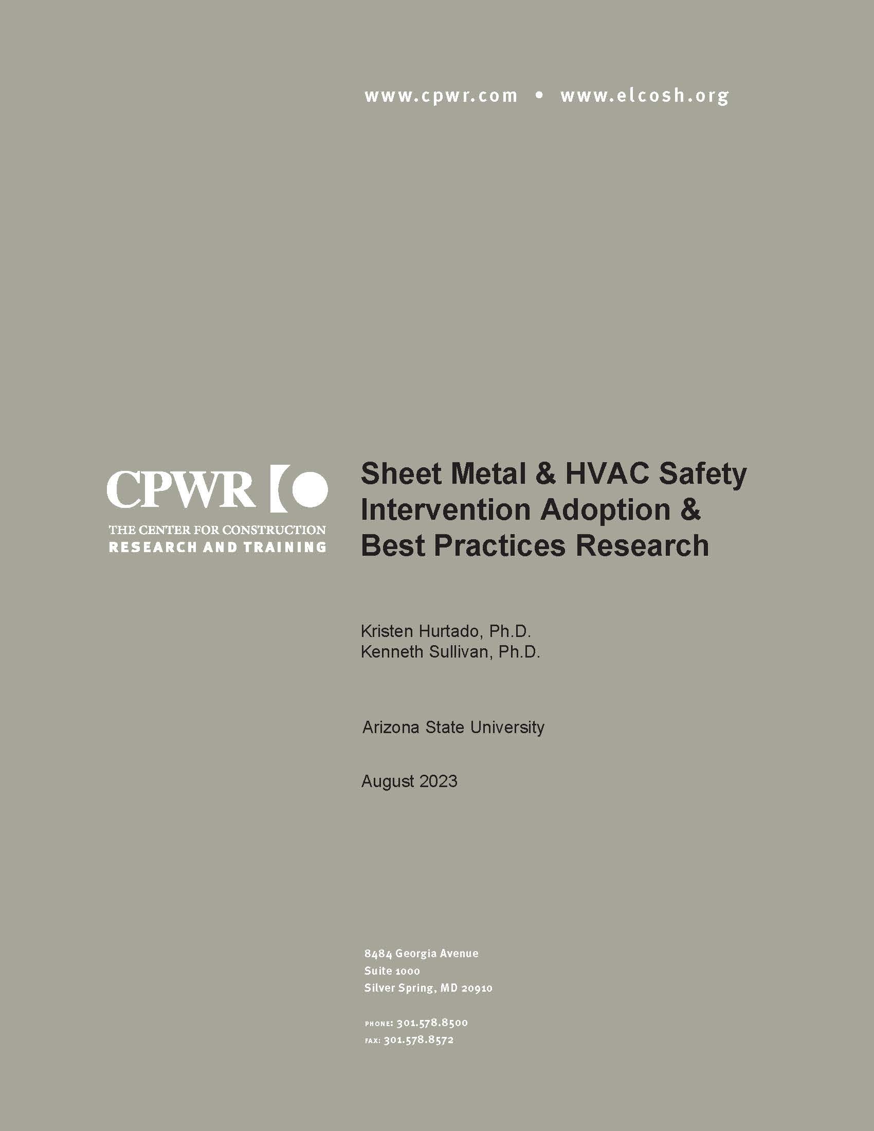 grey color page with CPWR logo and report title