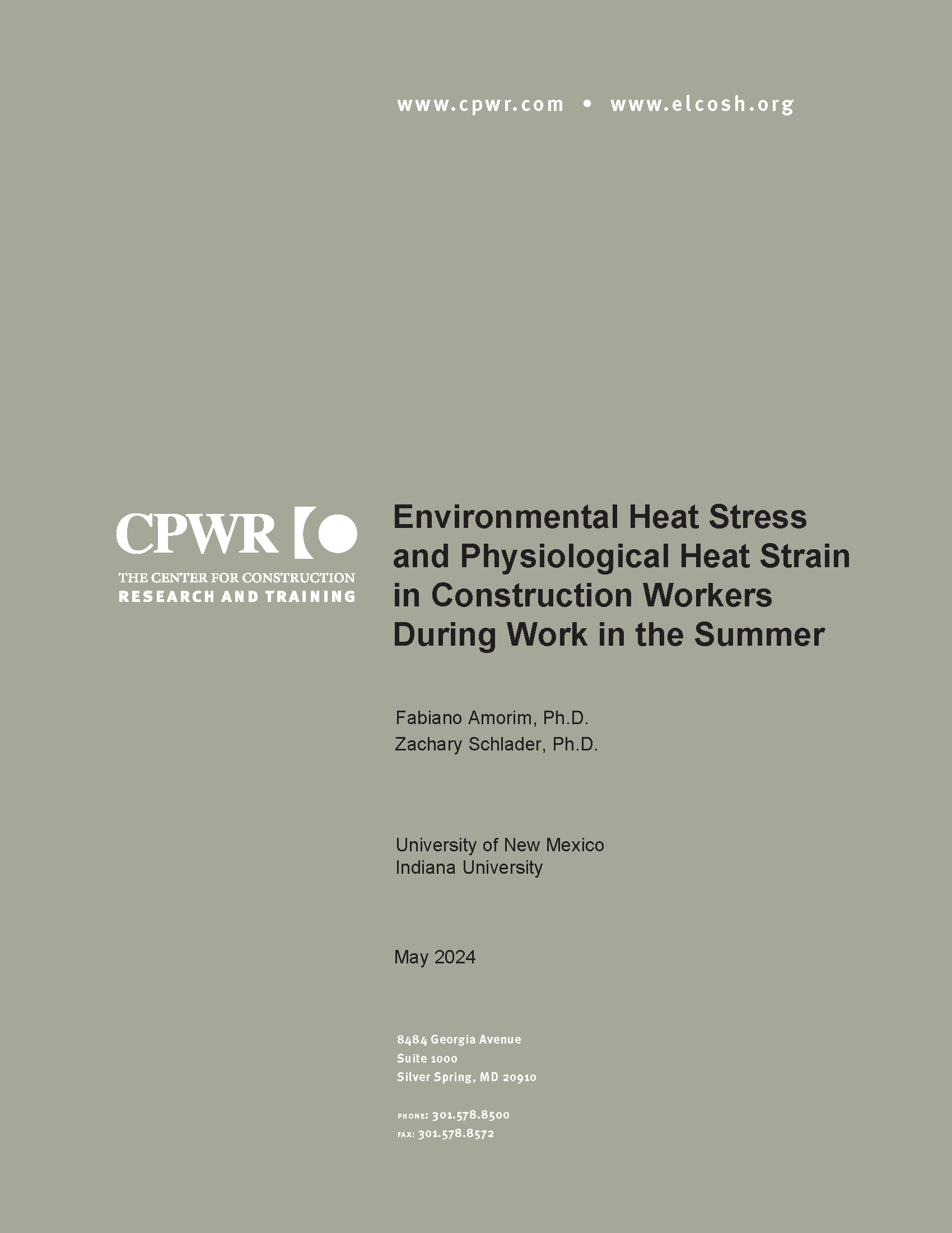 grey color page with CPWR logo and report title